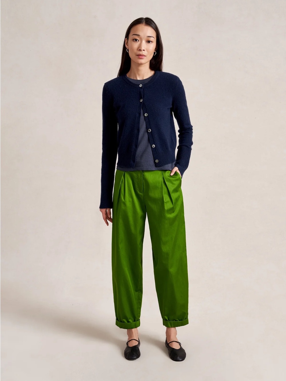 NWT La Ligne Conrad Pleated High-Rise Pants in Green sz 2